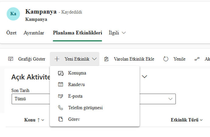 image-4 MICROSOFT DYNAMICS CRM PAZARLAMA MODÜLÜ (3) Kampanya Ekranı